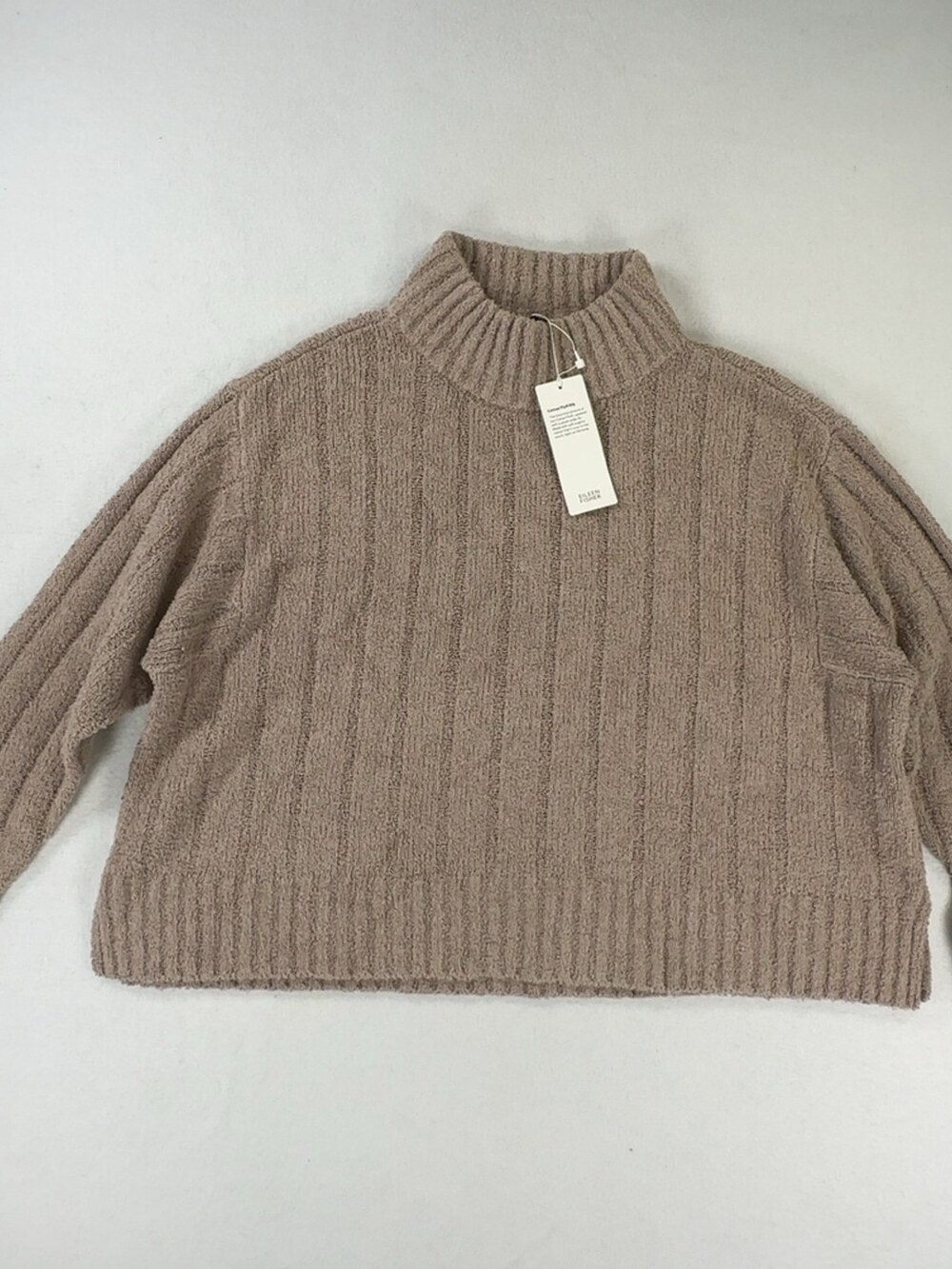 Eileen Fisher Cotton Rib Turtleneck Sweater Cropped Dove Tan Size XS